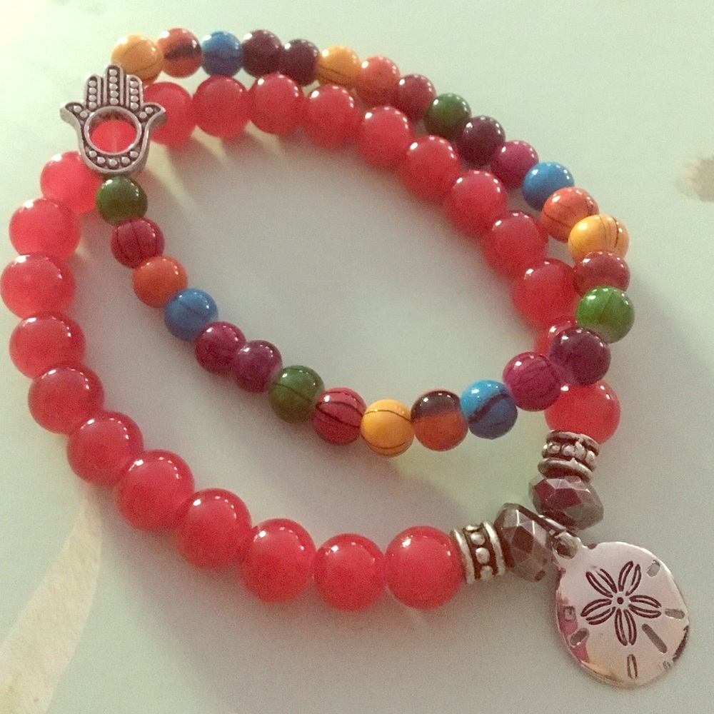 Handmade Stretch glass bead Bracelets & Hamsa Hand